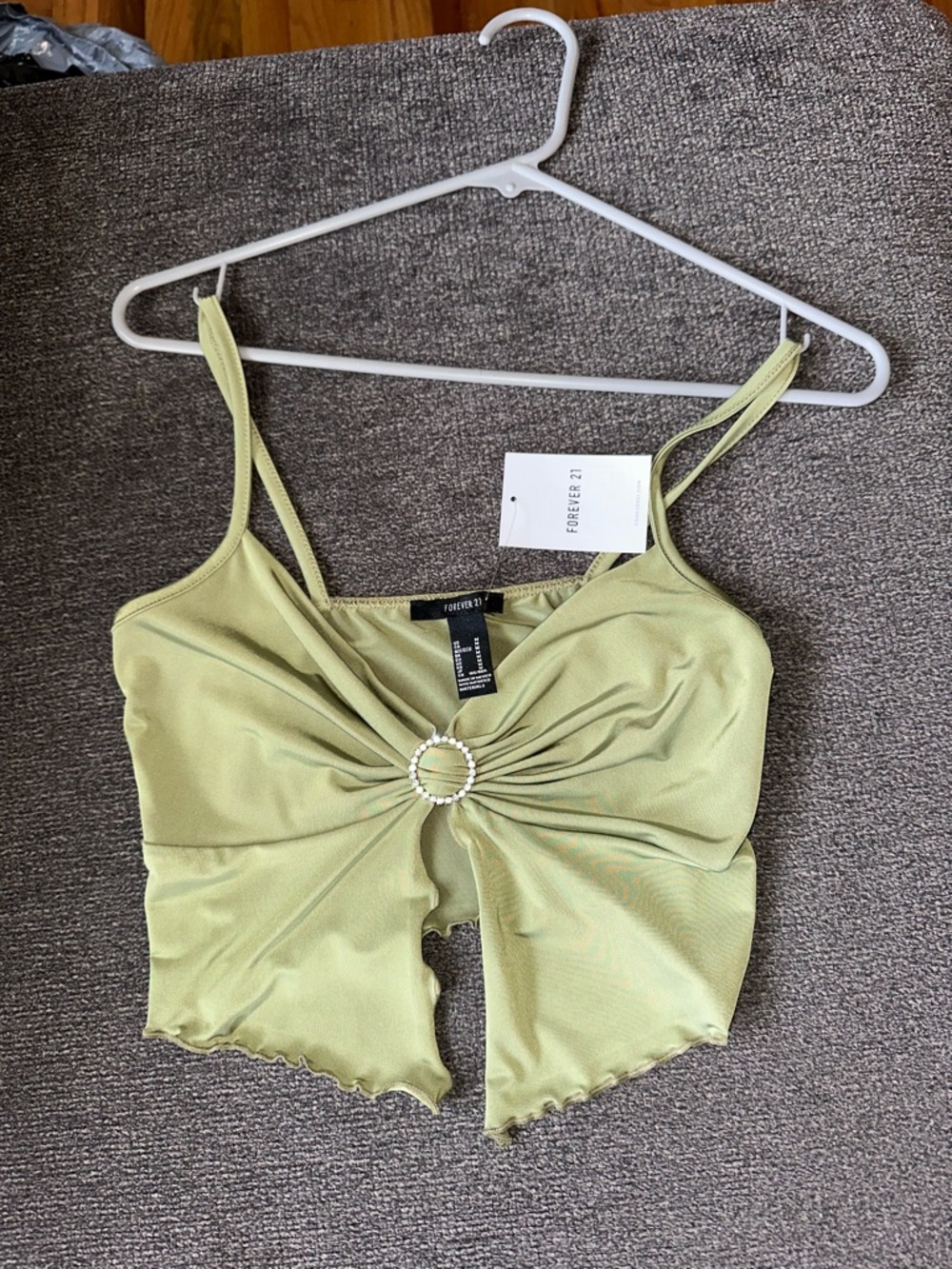 Forever 21 Light Olive Ring-Front Cropped Top